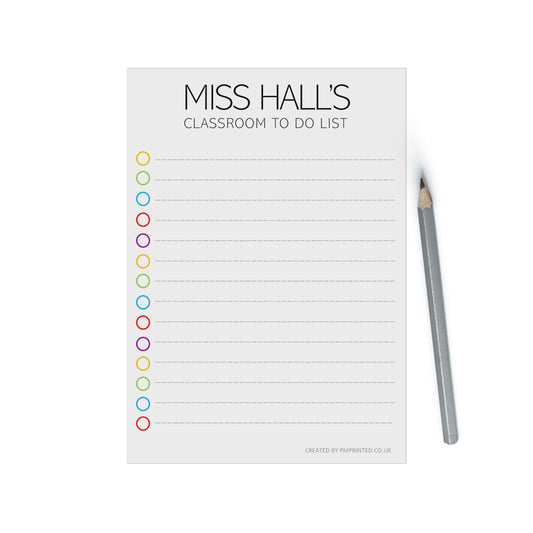 Teacher To do List, A5 With 50 Undated Tear Off Pages, Personalised Productivity Organiser Notepad