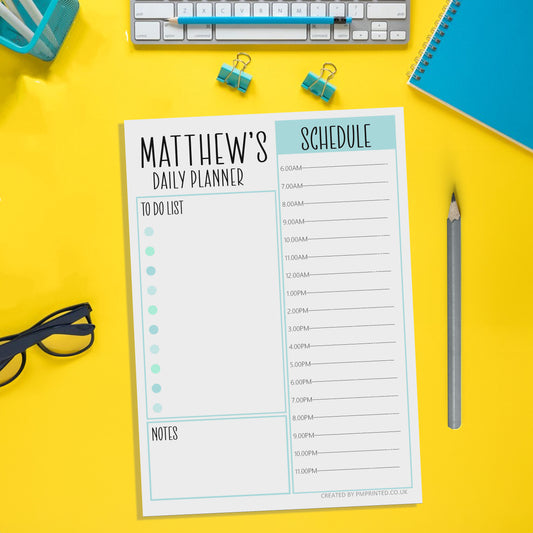 Personalised A4 Blue Daily Schedule Planner Notepad