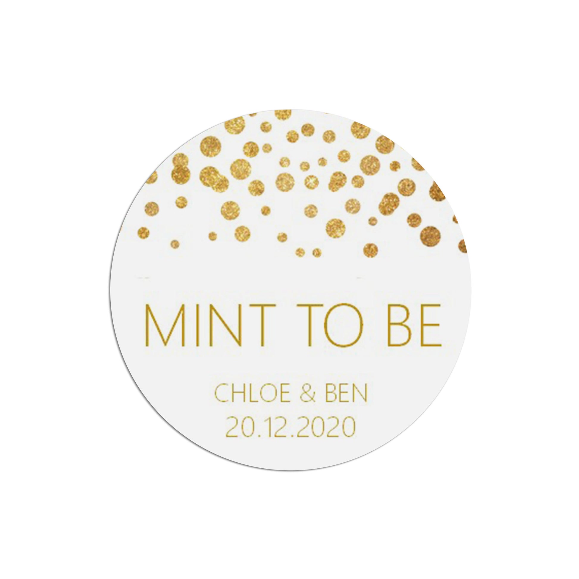 Mint To Be Wedding Stickers, Gold Effect 37mm Round Personalised x 35 Stickers Per Sheet