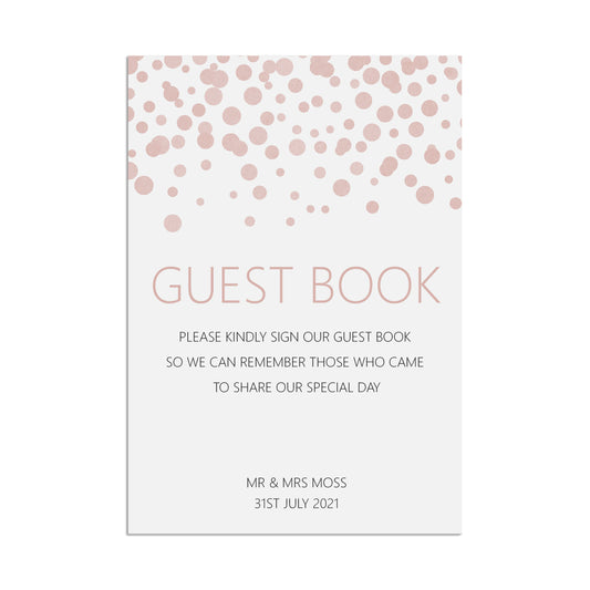 Guest Book Wedding Sign, Blush Confetti Personalised A5, A4, Or A3