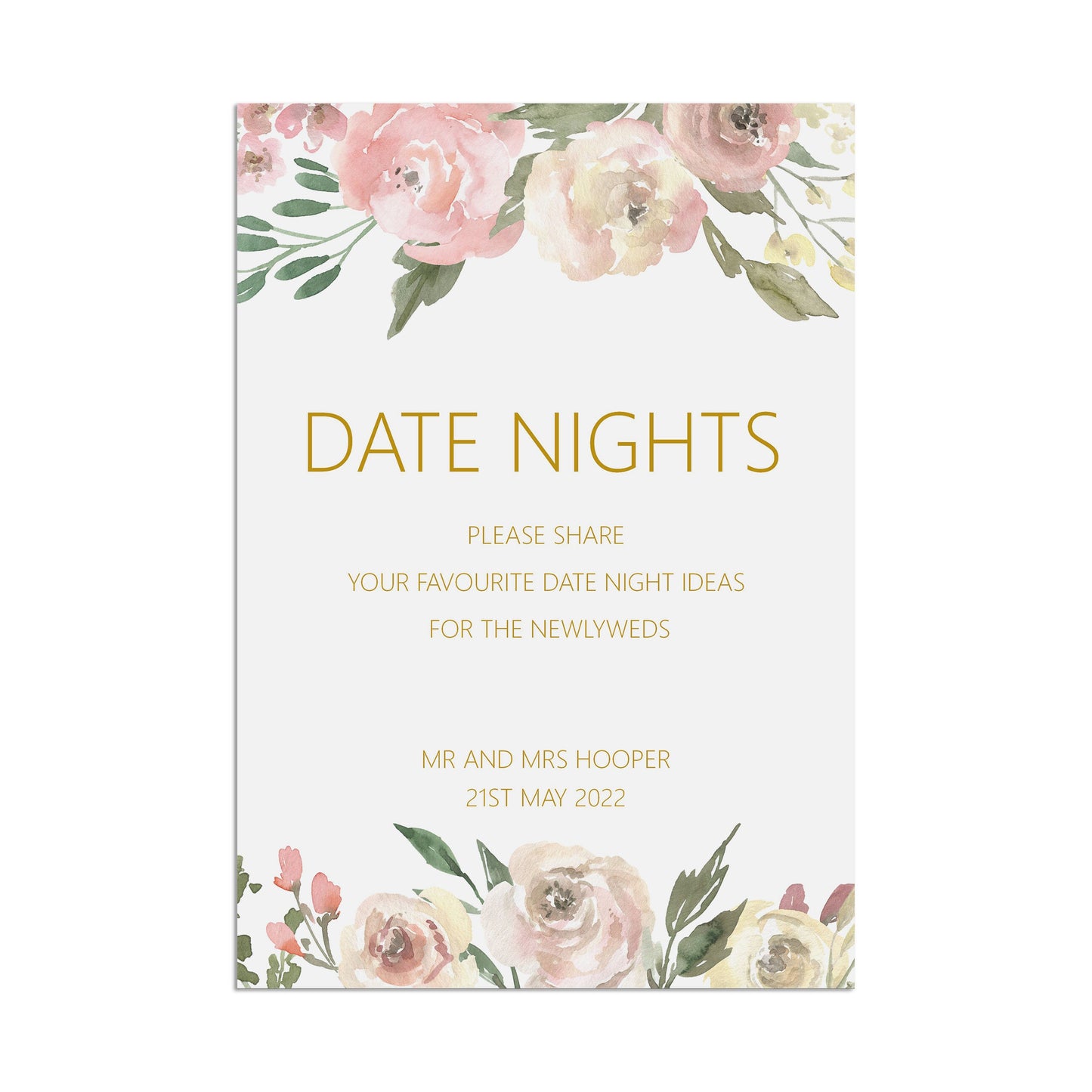 Date Nights Wedding Sign - Blush Floral