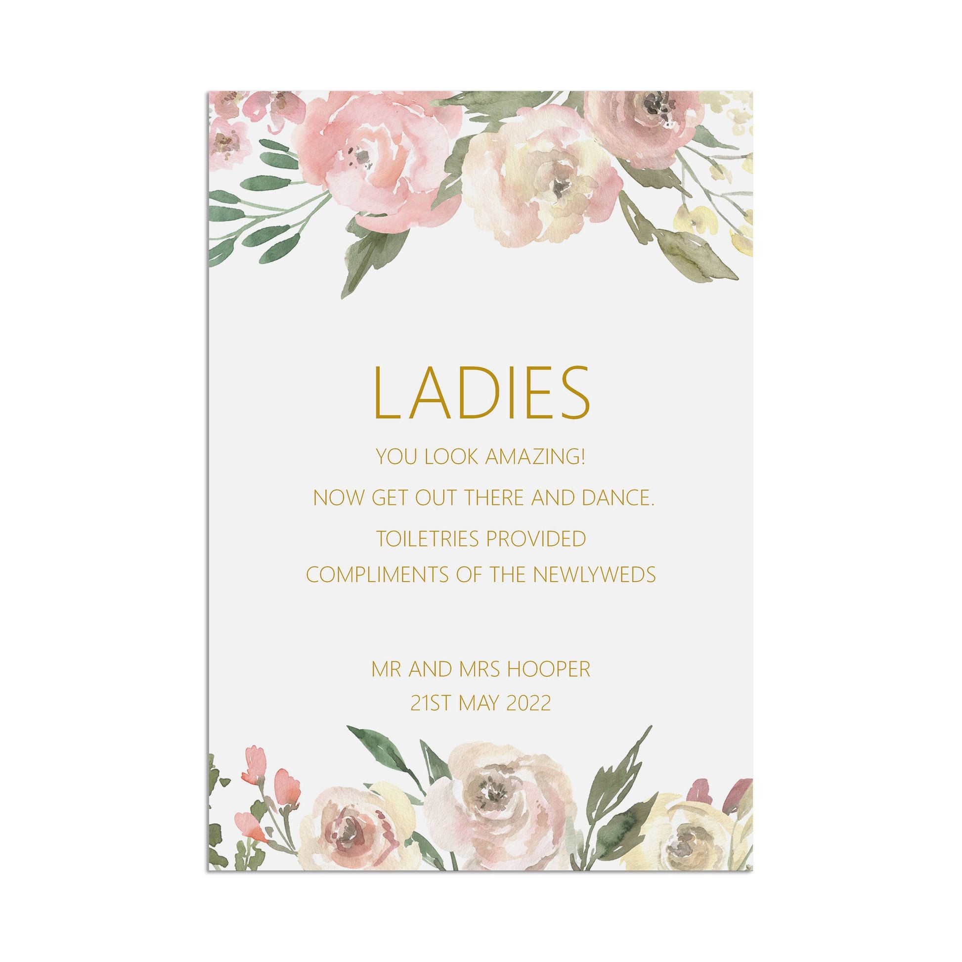 Ladies Toiletries Wedding Sign - Blush Floral
