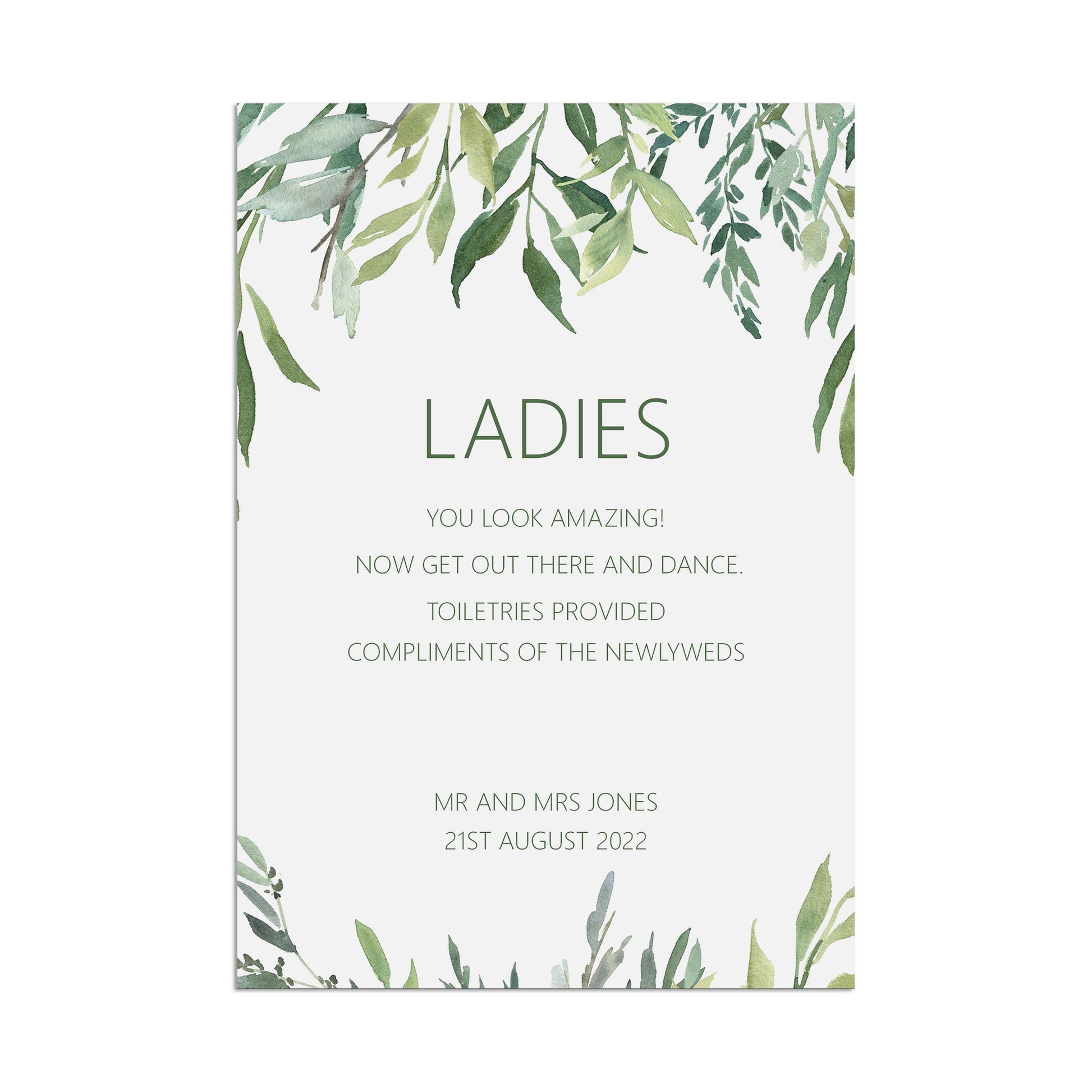 Ladies Toiletries Wedding Sign - Greenery