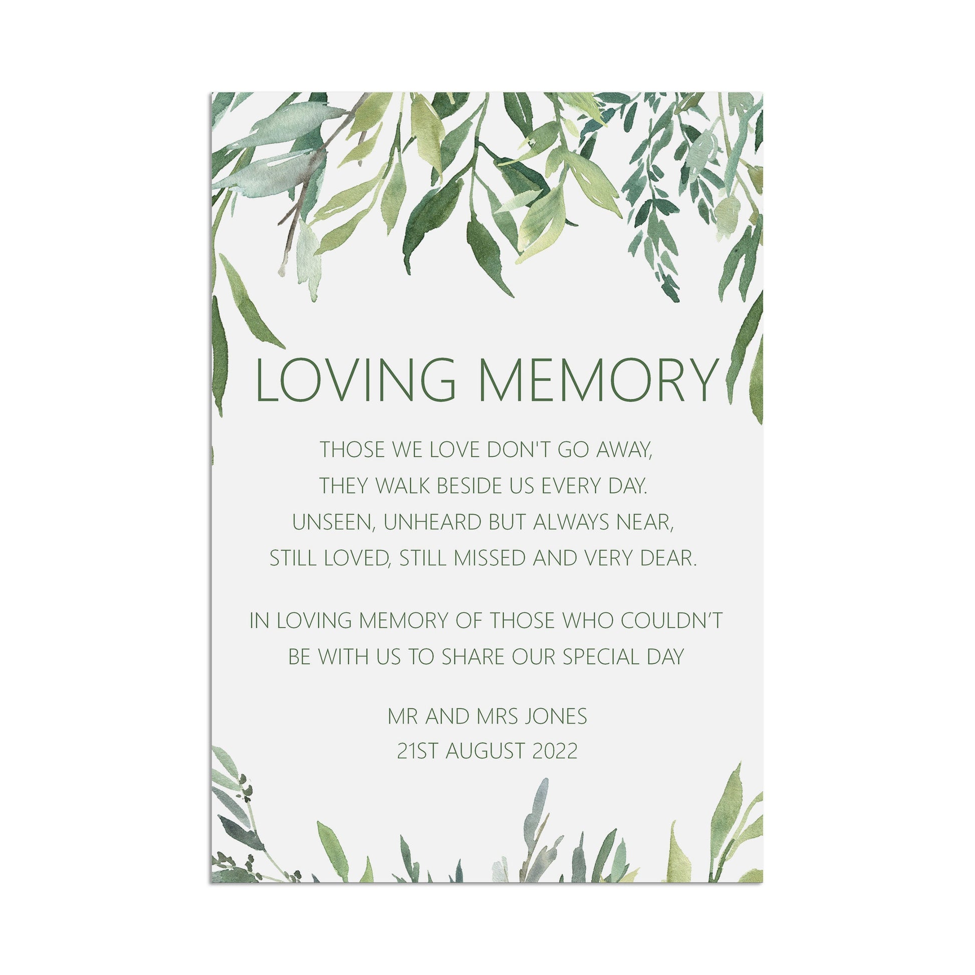 Loving Memory Remembrance Wedding Sign - Greenery