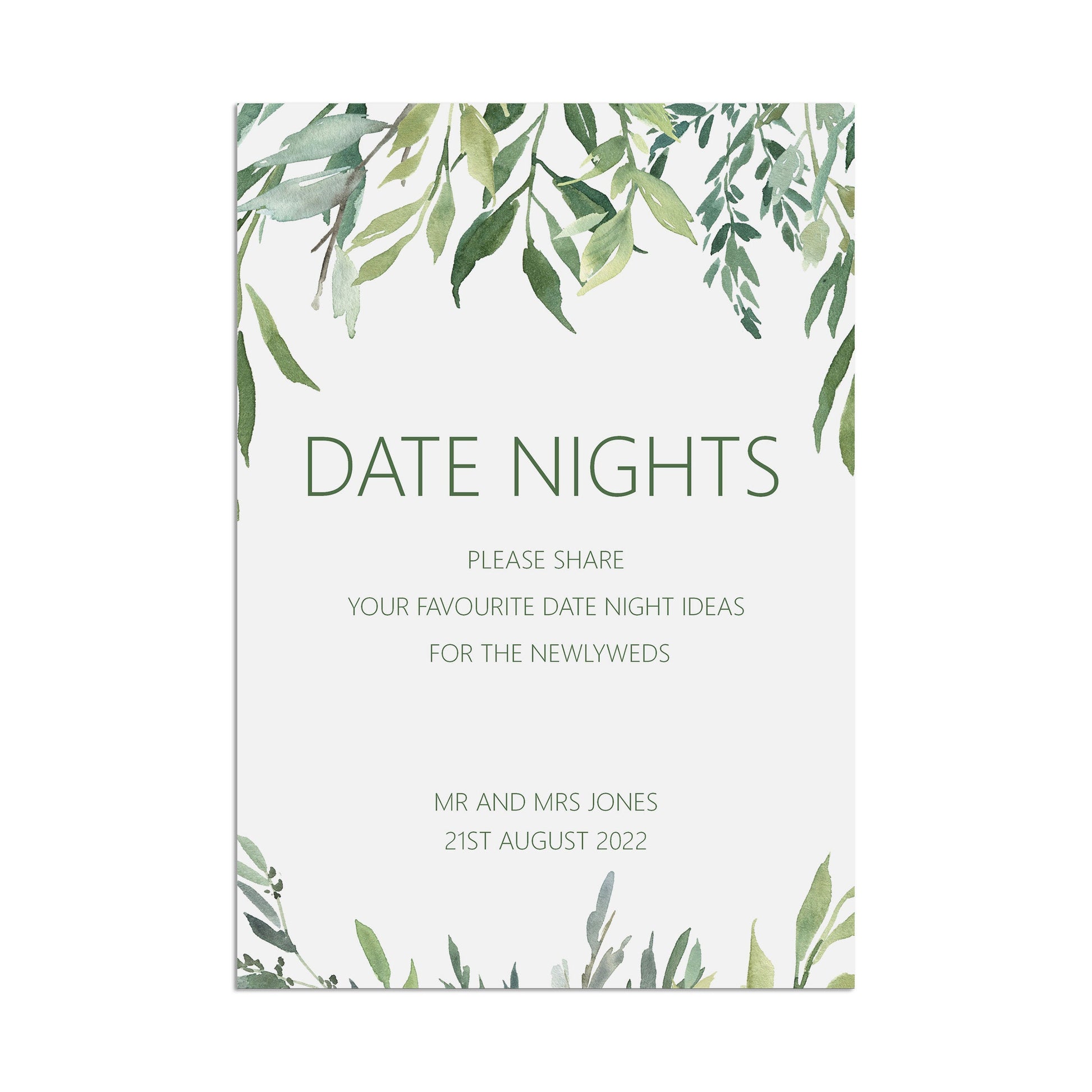 Date Nights Wedding Sign - Greenery