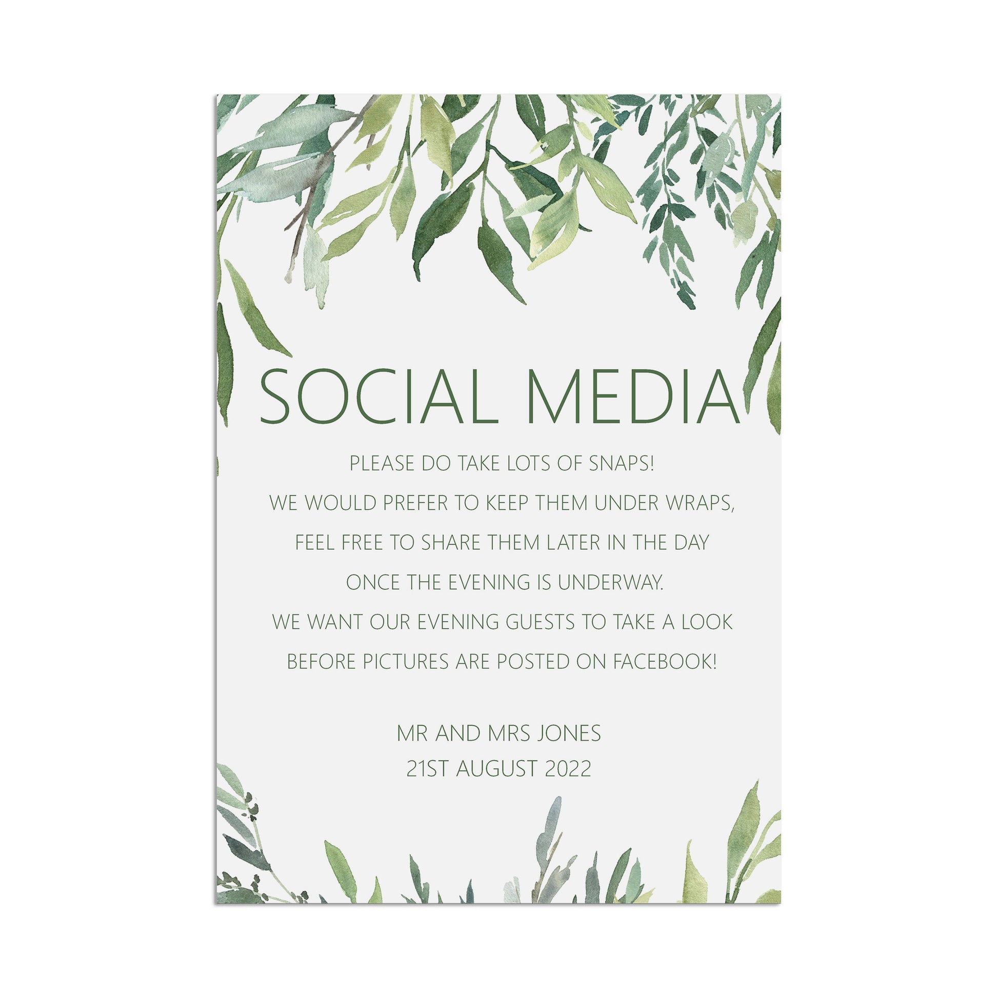 Social Media Photos Wedding Sign - Greenery