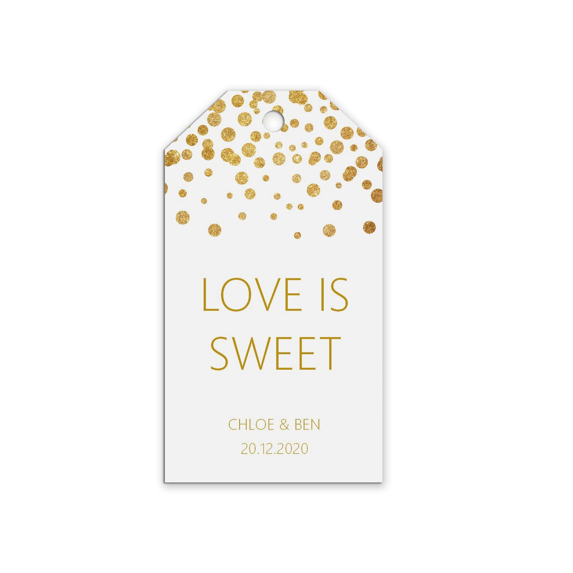 Love Is Sweet Wedding Gift Tags, Gold Effect Personalised, Packs Of 10