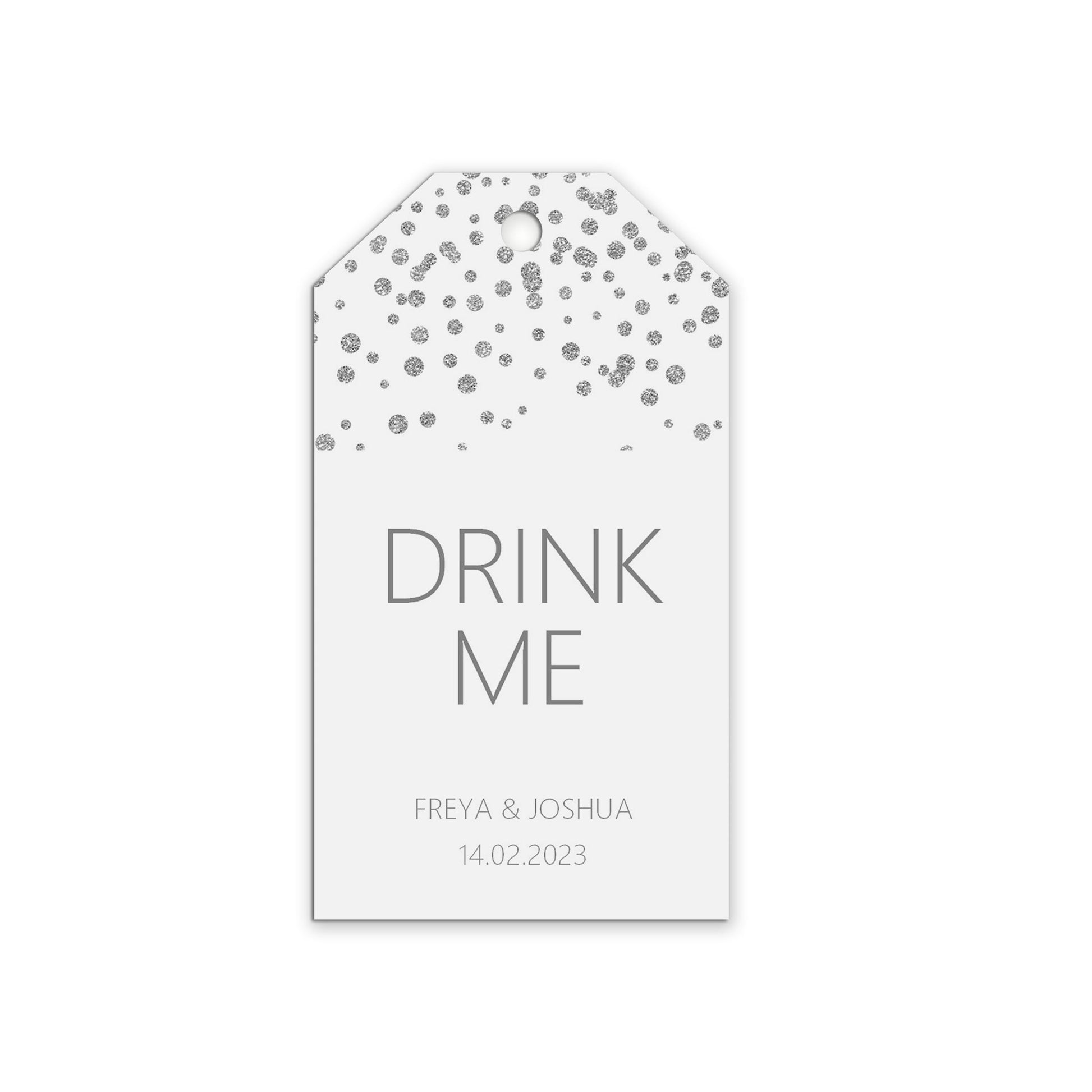 Drink Me Wedding Gift Tags, Silver Effect Personalised Pack Of 10