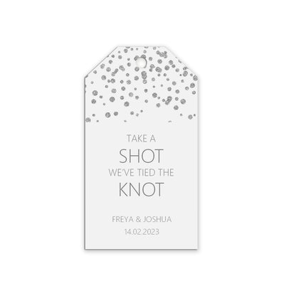 Take A Shot Wedding Gift Tags, Silver Effect Personalised Pack Of 10