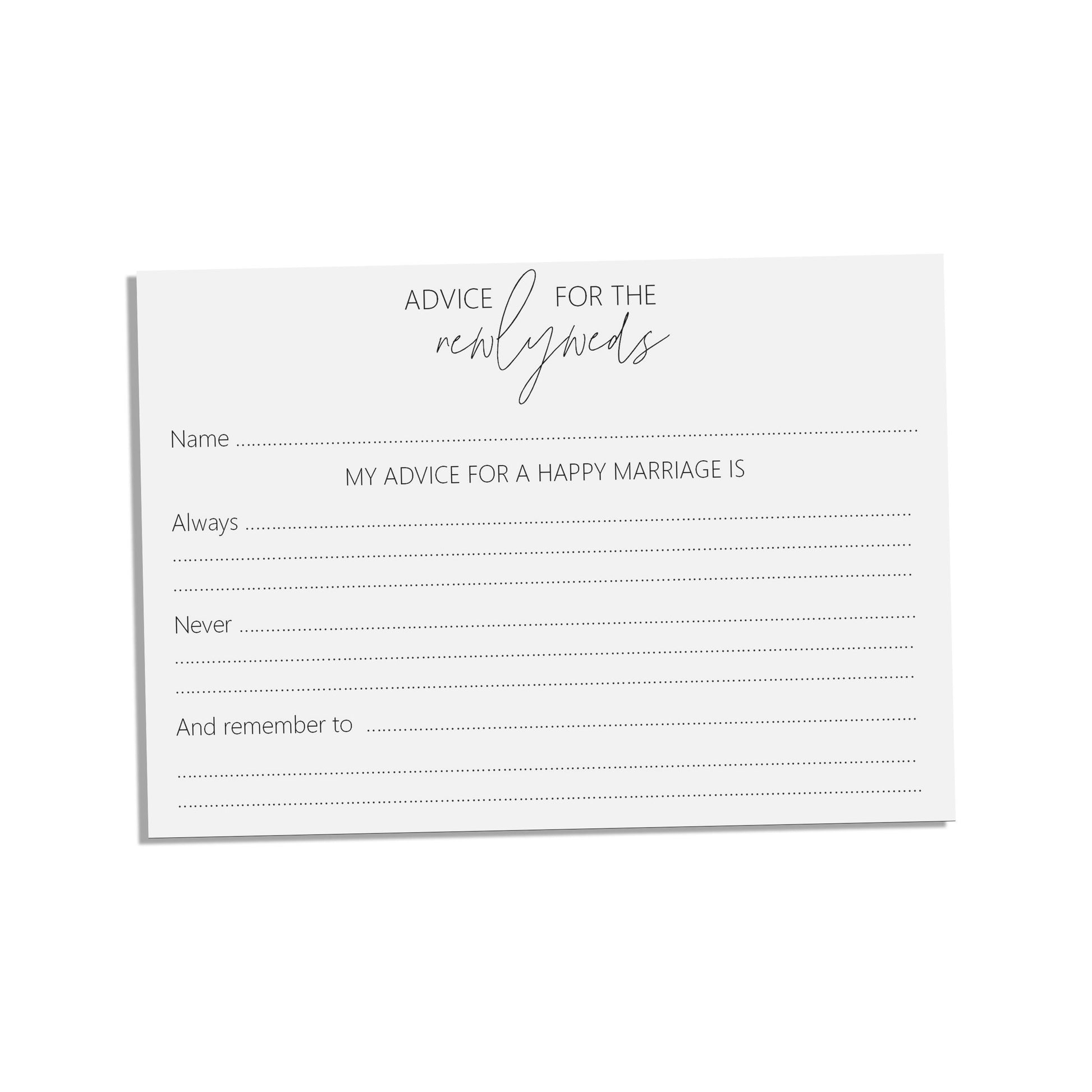 Black & White Wedding Advice Cards - Pack Of 25