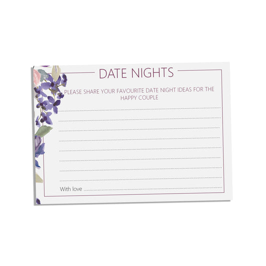 Purple Floral Date Night Advice Cards - Pack Of 25