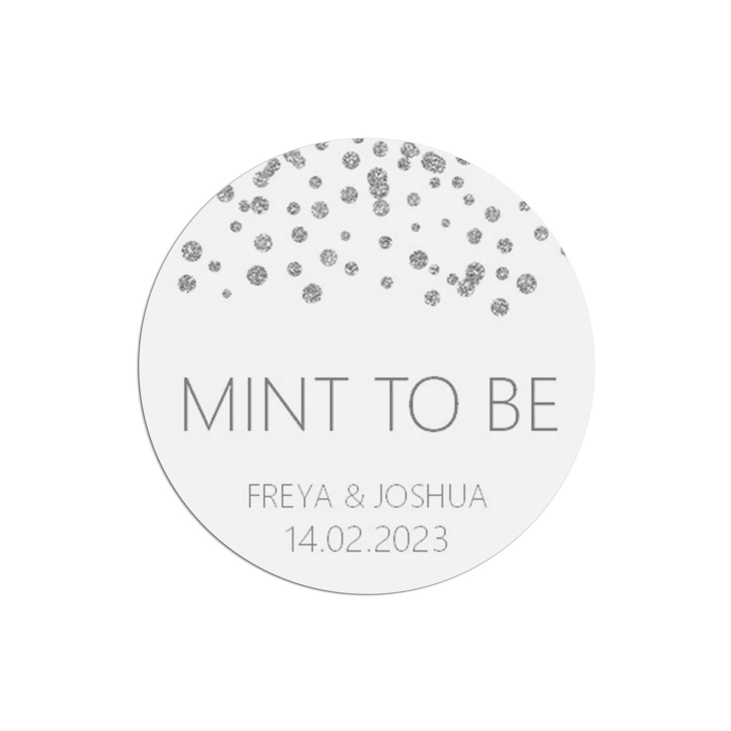 Mint To Be Wedding Stickers, Silver Effect 37mm Round x 35 Stickers Per Sheet, Personalised At Bottom