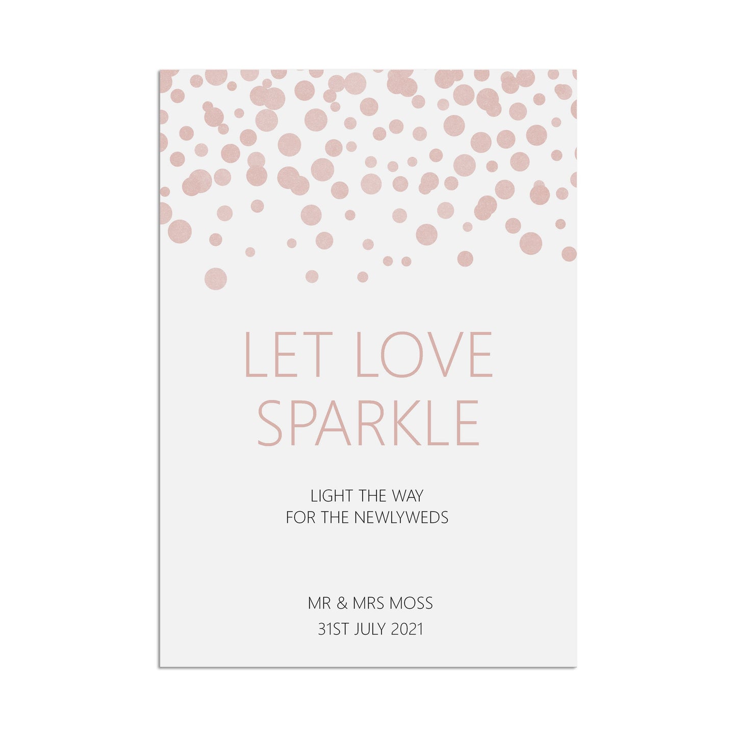 Let Love Sparkle Wedding Sign, Blush Confetti Personalised A5, A4, Or A3