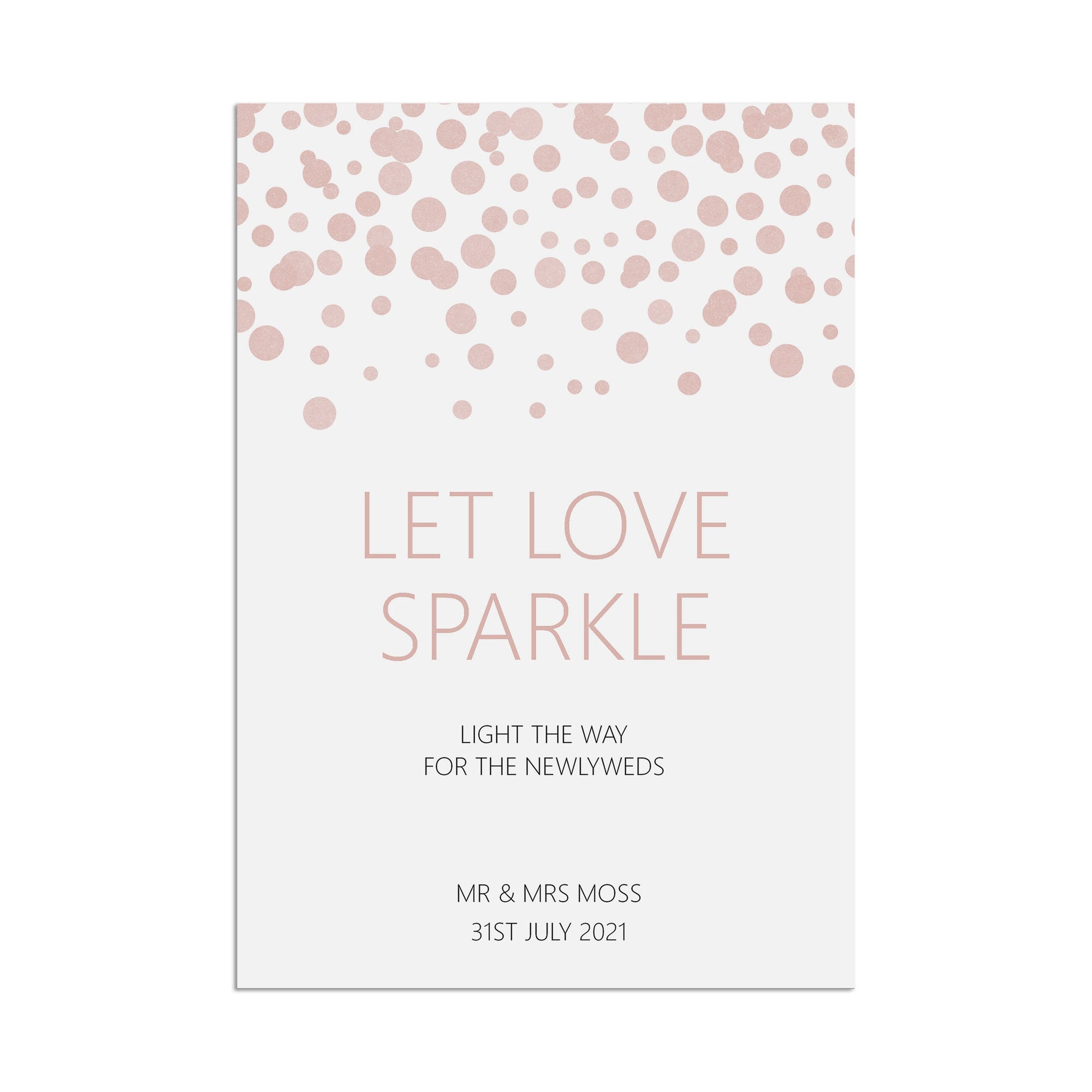 Let Love Sparkle Wedding Sign, Blush Confetti Personalised A5, A4, Or A3