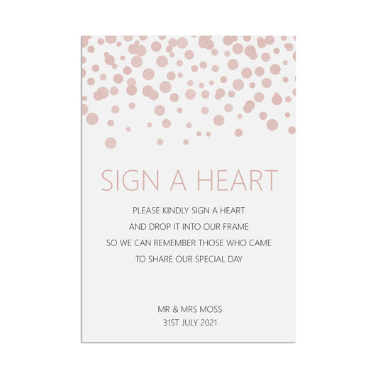 Sign A Heart Wedding Sign, Blush Confetti Personalised A5, A4, Or A3