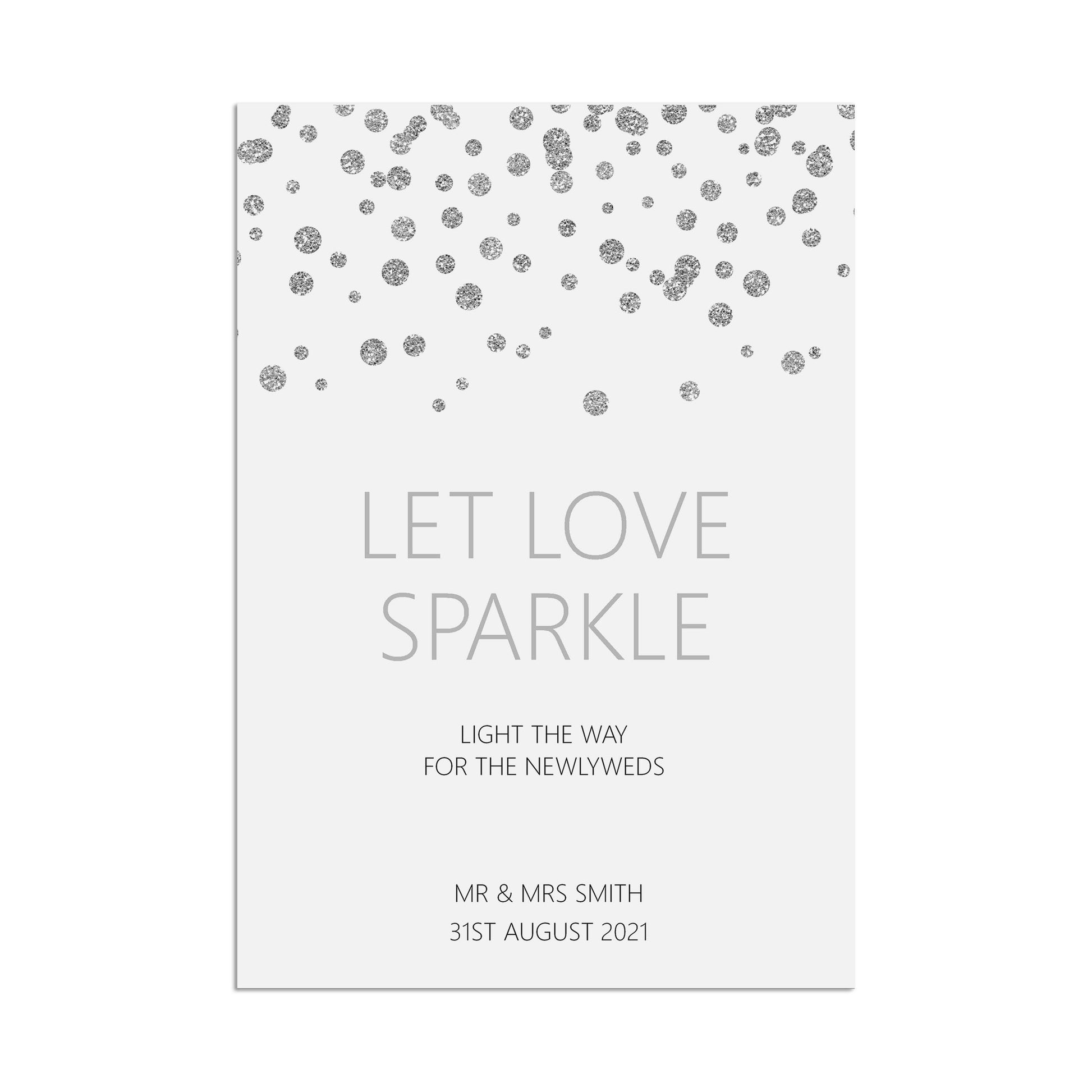 Sparkler Wedding Sign, Personalised Silver Effect A5, A4 Or A3 Sign