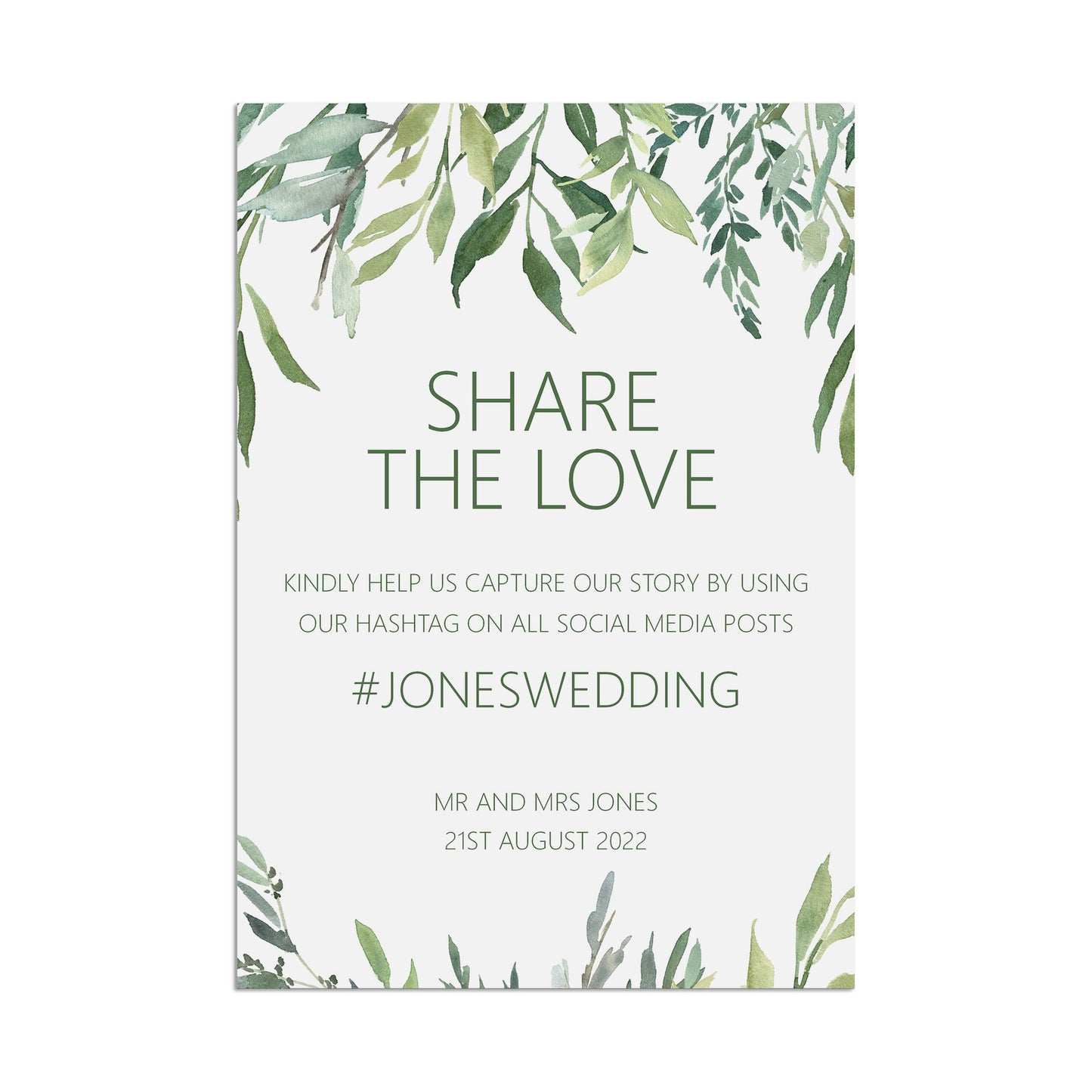 Hashtag Social Media Wedding Sign - Greenery