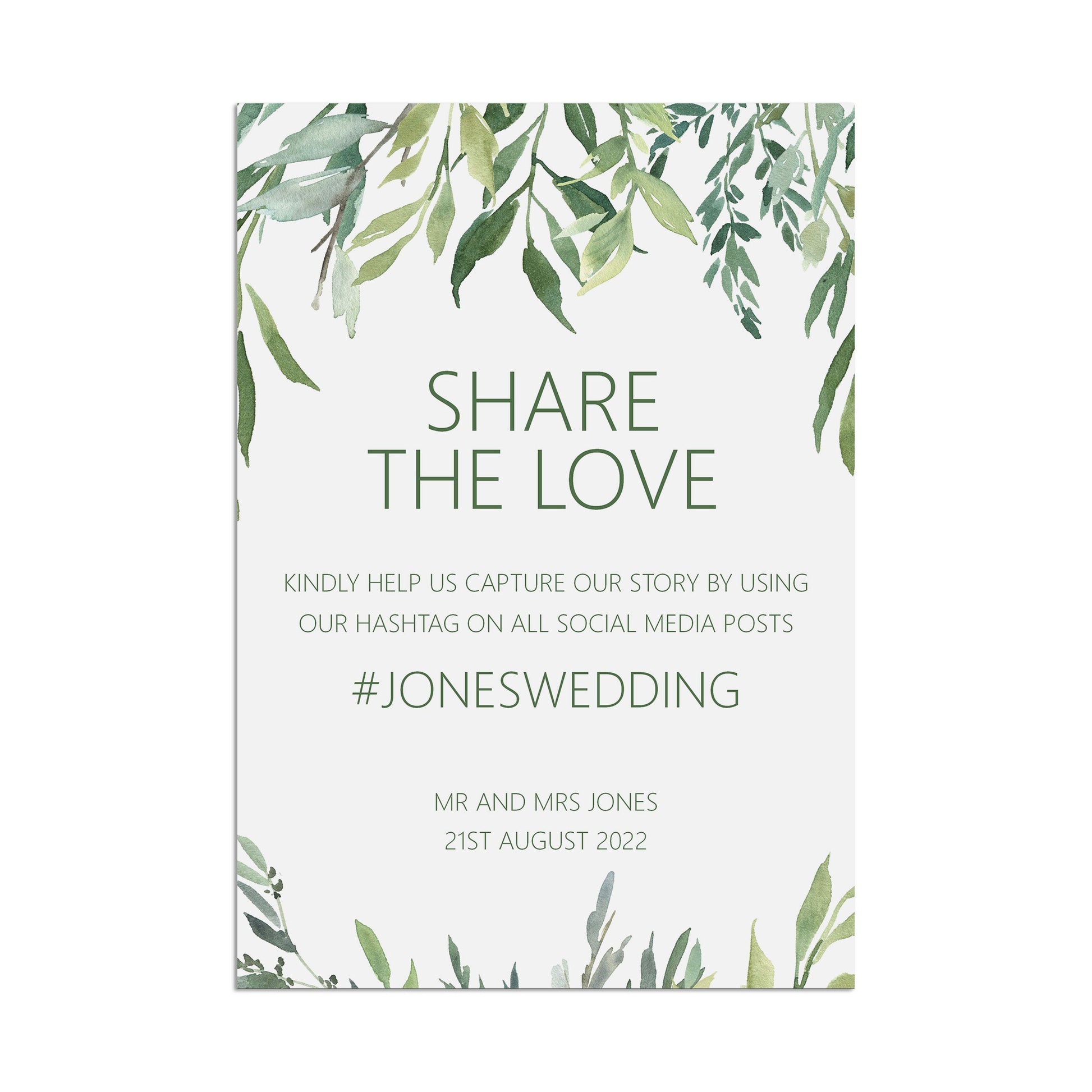 Hashtag Social Media Wedding Sign - Greenery