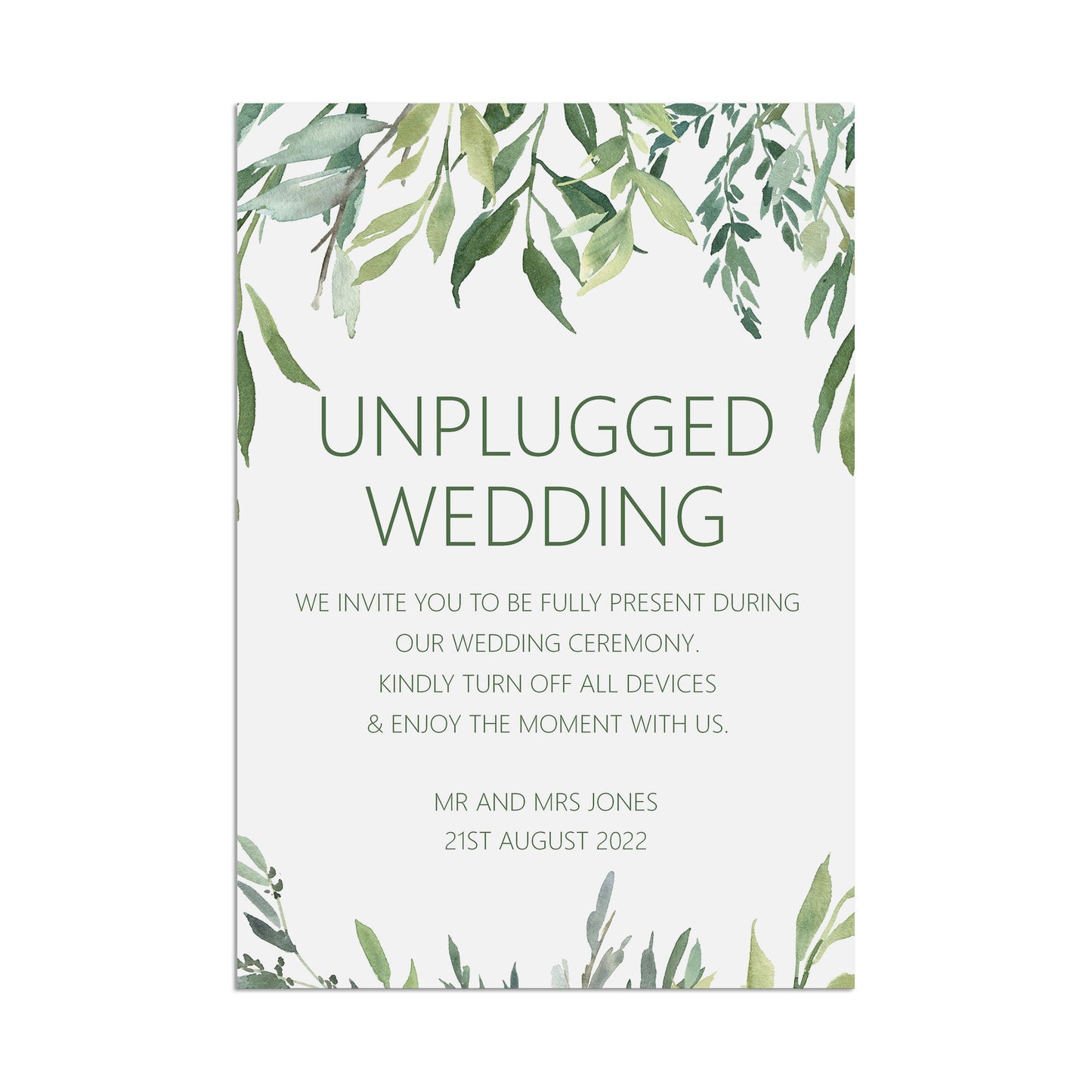 Unplugged Wedding Ceremony Wedding Sign - Greenery