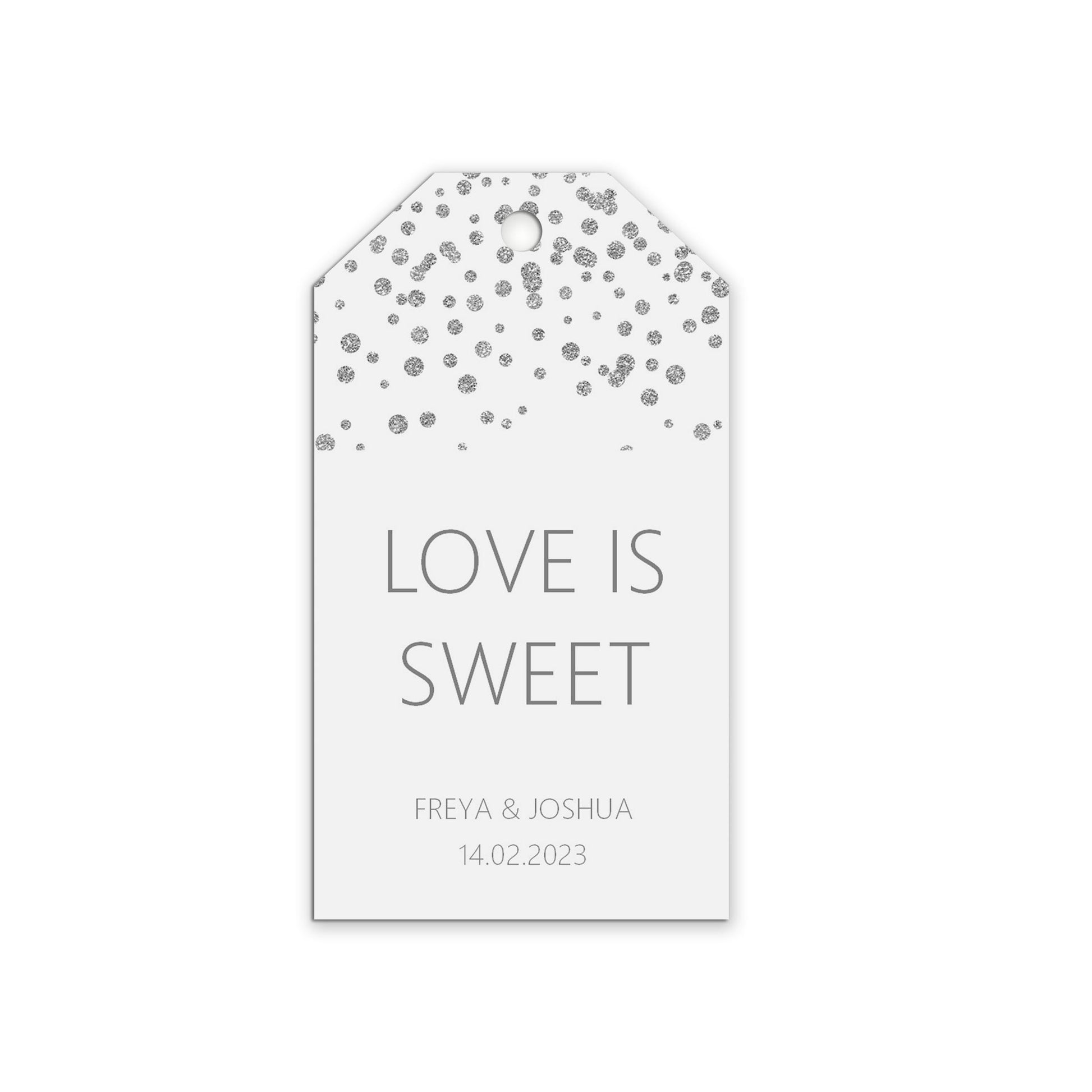 Love Is Sweet Wedding Gift Tags, Silver Effect Personalised Pack Of 10