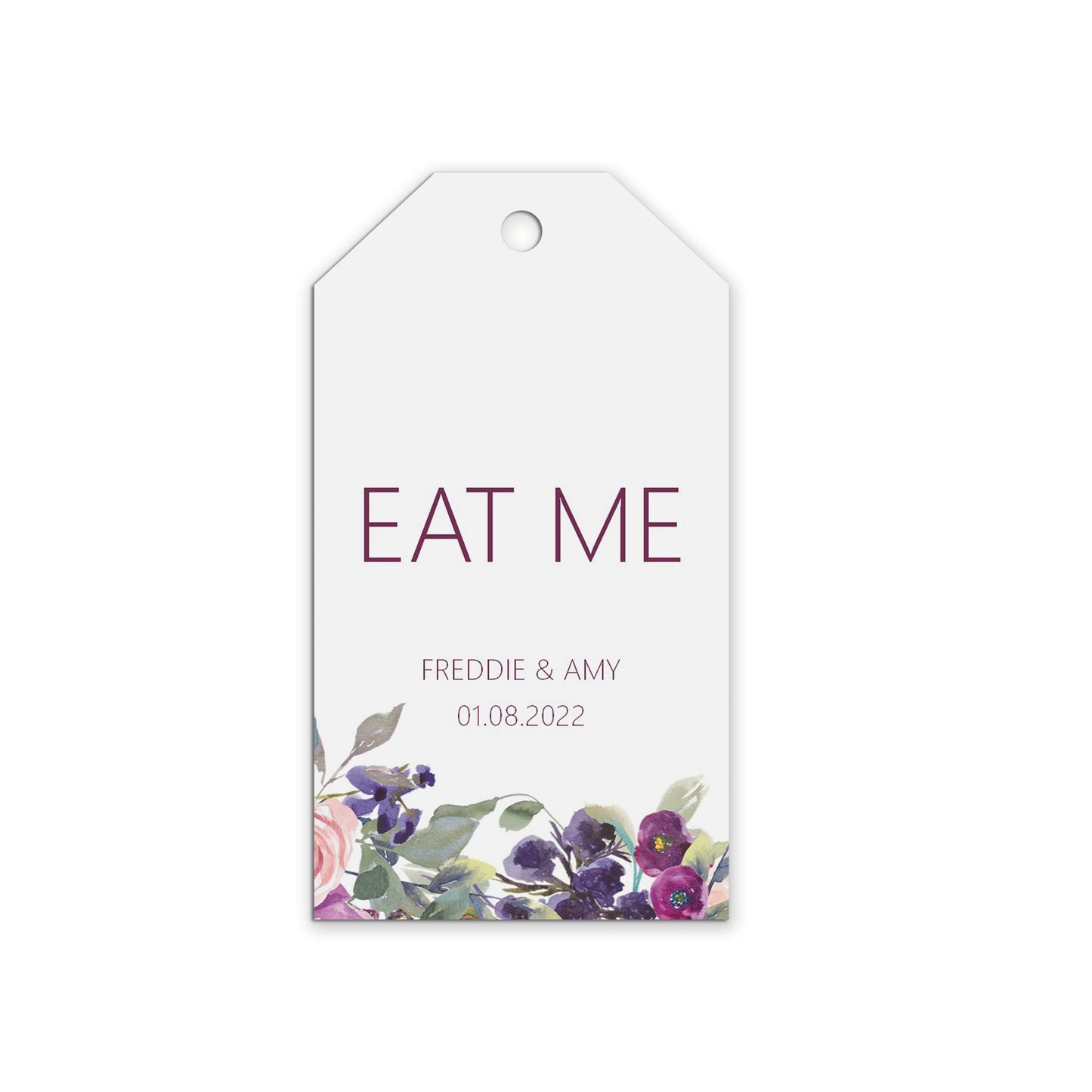 Eat Me Wedding Gift Tags, Purple Floral Personalised Pack Of 10