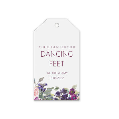 Dancing Feet Flop Flop Wedding Favour Gift Tags - Purple Floral