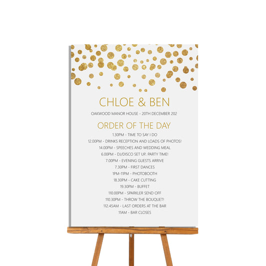 Gold Confetti Order Of The Day Sign - 4 Sizes Available