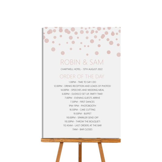 Blush Confetti Order Of The Day Sign - 4 Sizes Available