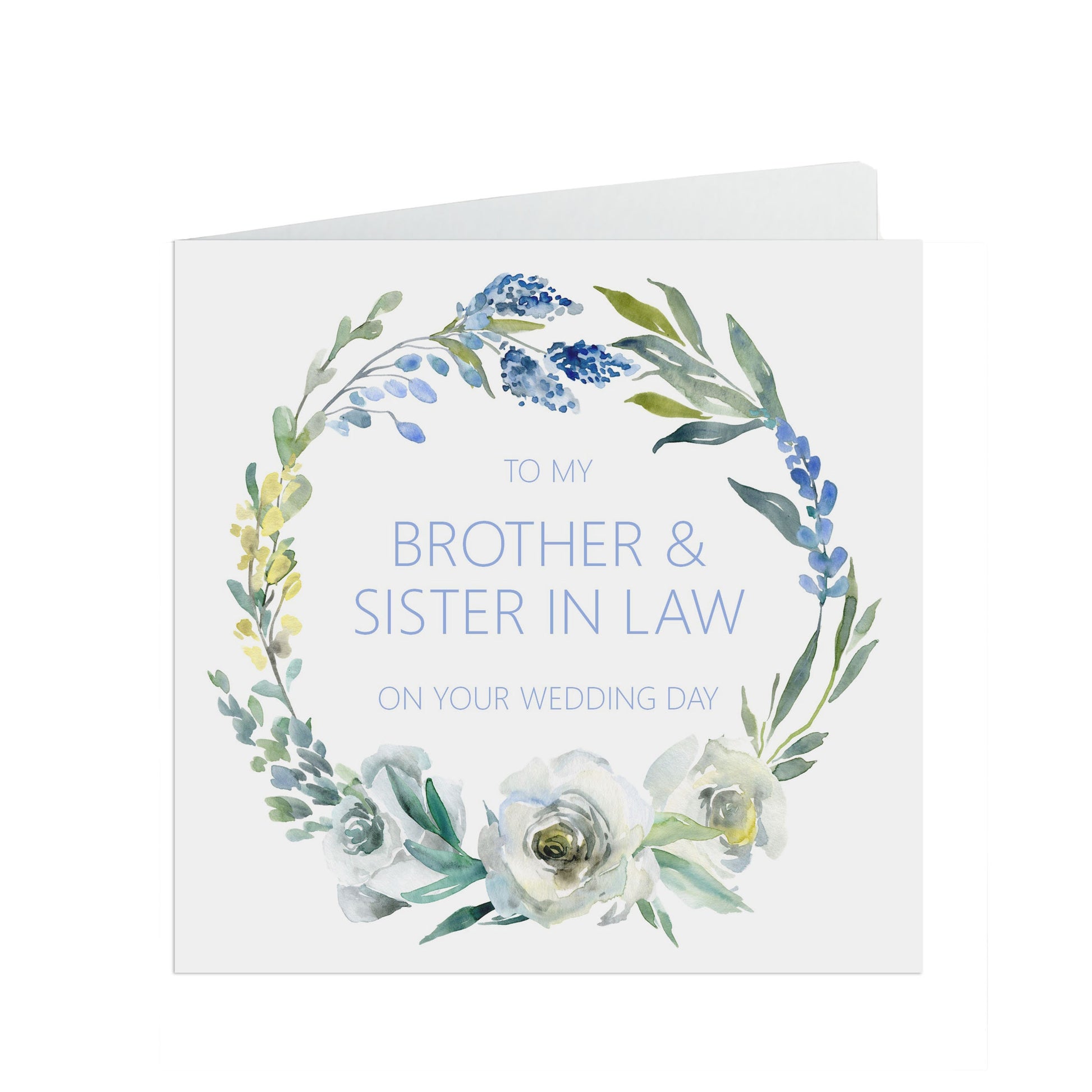 Brother and Sister In Law On Your Wedding Day Card - - Blue Floral