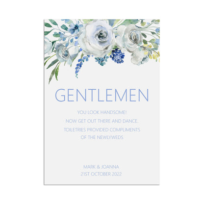 Gentlemen Toiletries Wedding Sign - Blue Floral