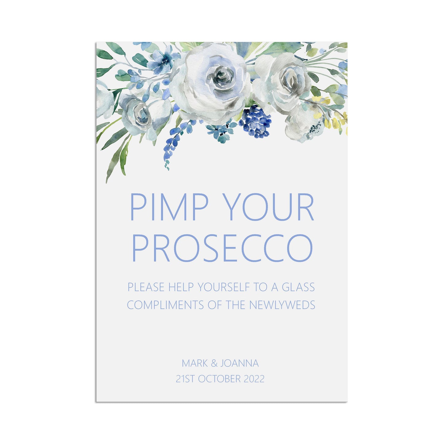 Pimp Your Prosecco Wedding Sign - Blue Floral