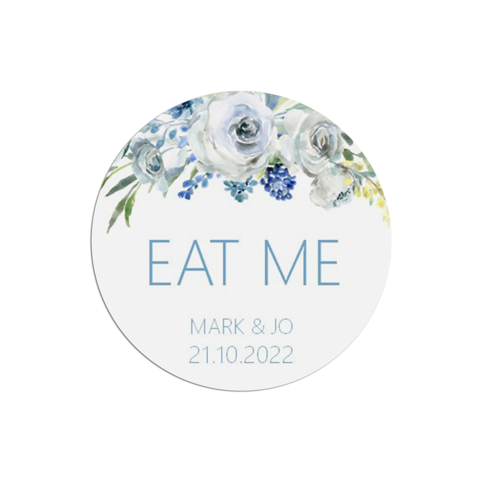 Eat Me Wedding Stickers - Blue Floral