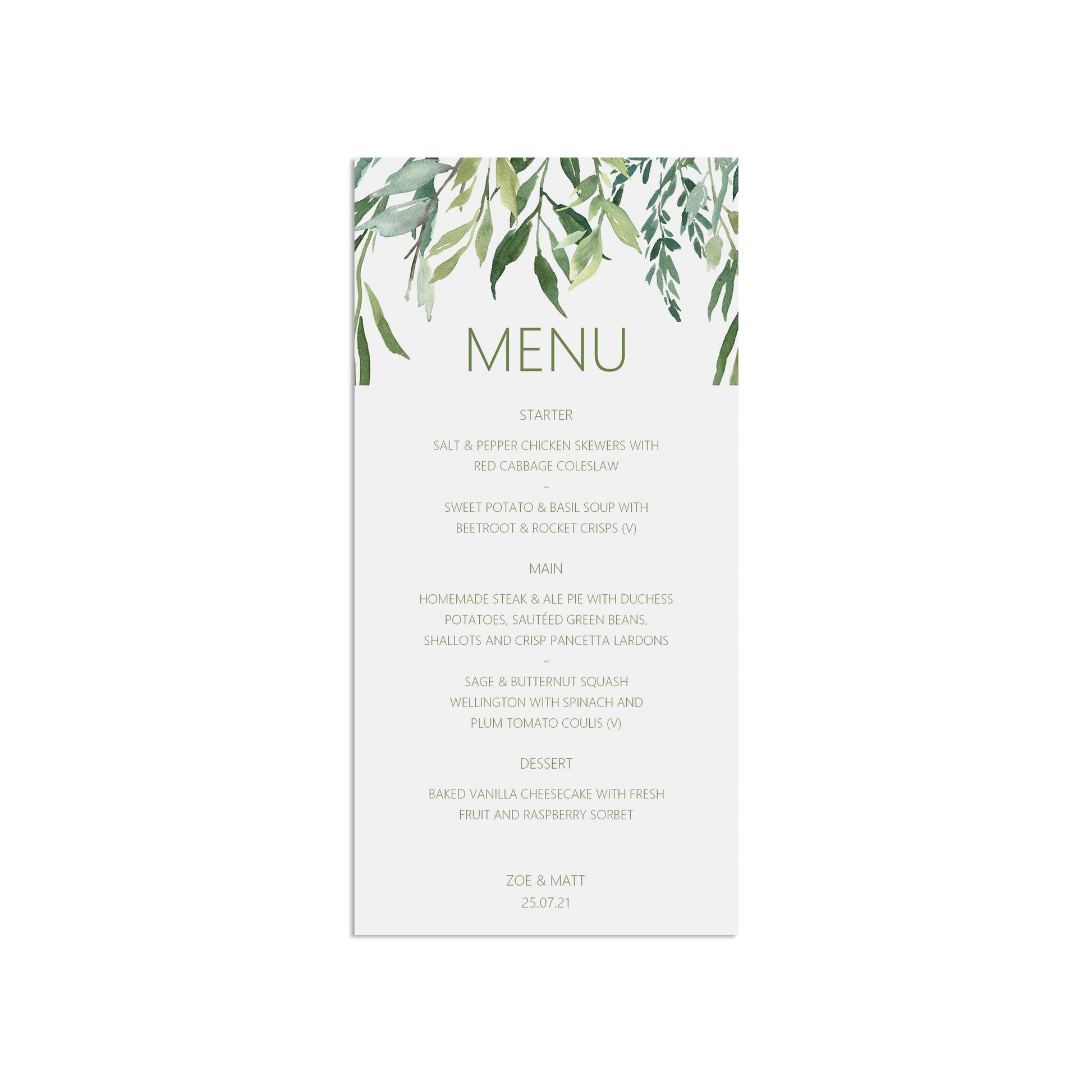 Wedding Menu - Greenery