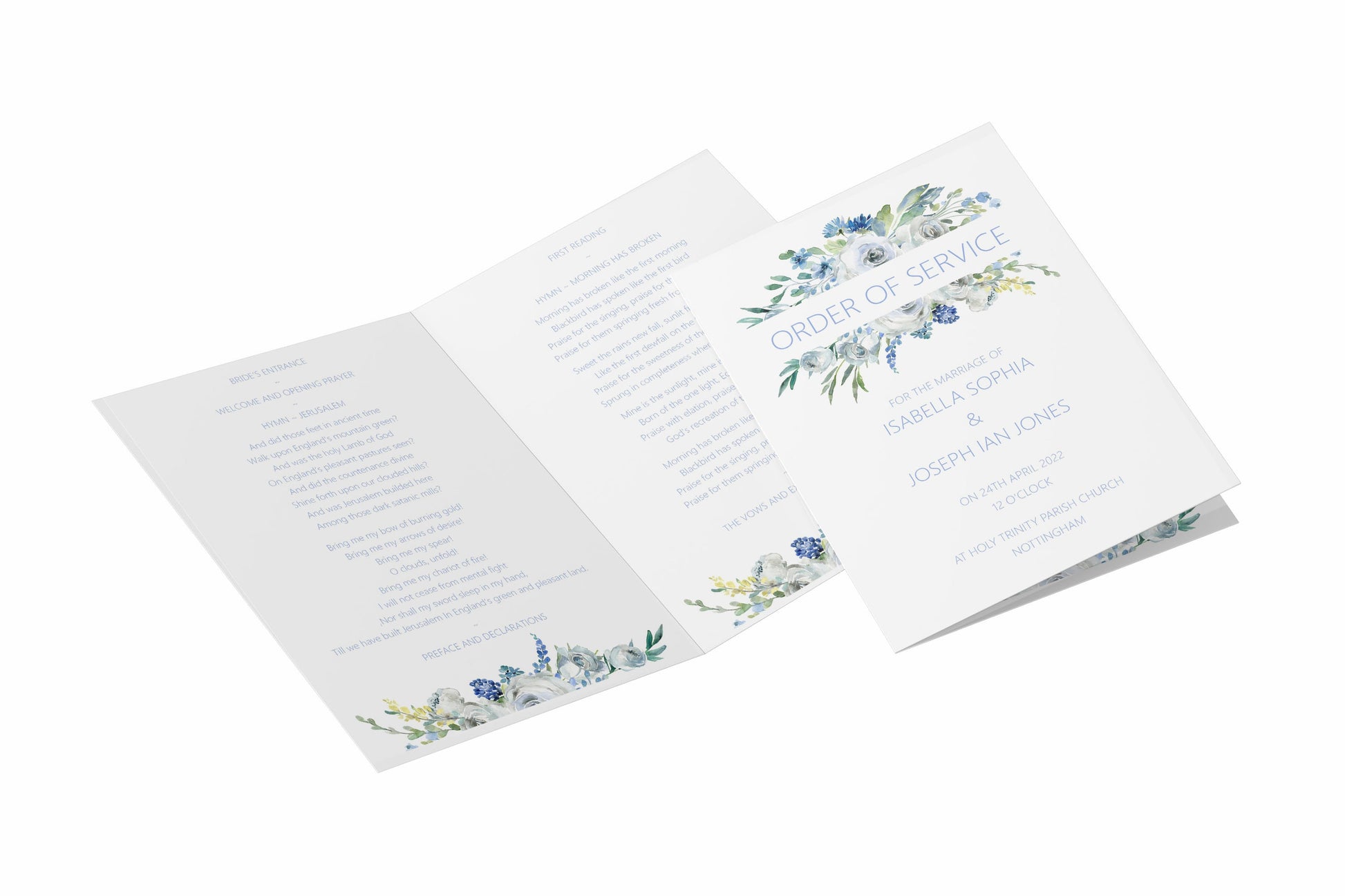 Printed Order of Servicet - Blue Floral