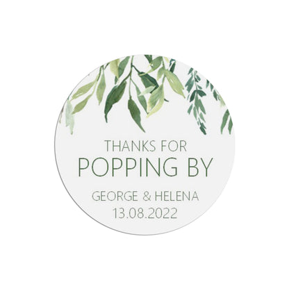 Thanks For Popping By Wedding Stickers - Greenery