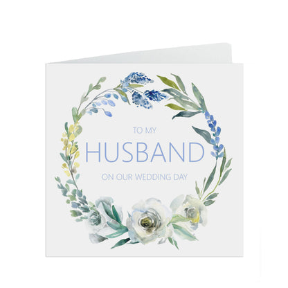 Husband Wedding Day Card - Blue Floral