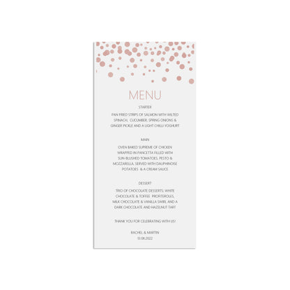 Printed Wedding Menu, Blush Confetti Menu Cards