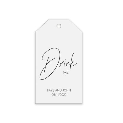 Drink Me Wedding Gift Tags Personalised Black & White, Sold In Packs Of 10