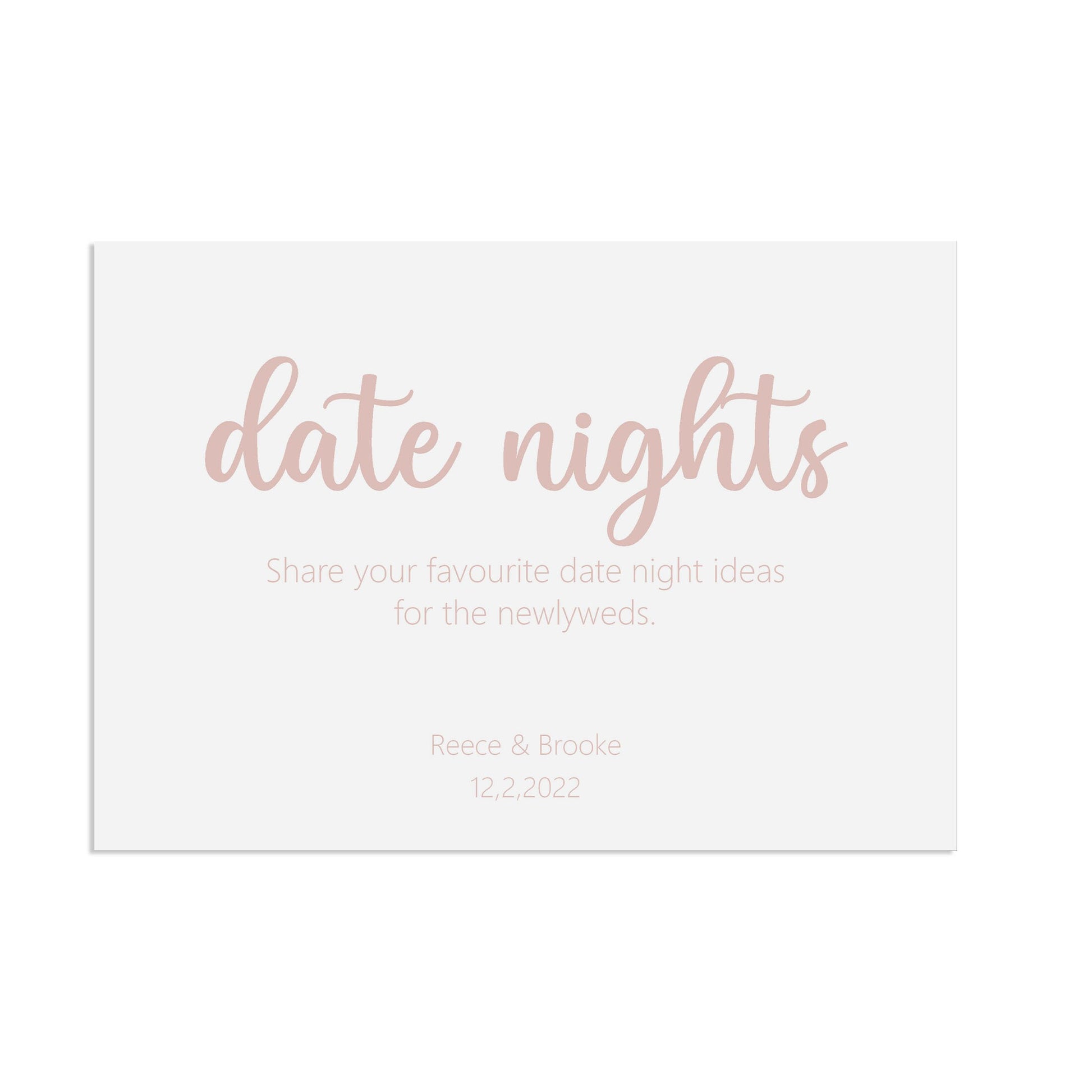 Date Night Ideas Rose Gold Effect Wedding Sign, Personalised A5, A4, Or A3