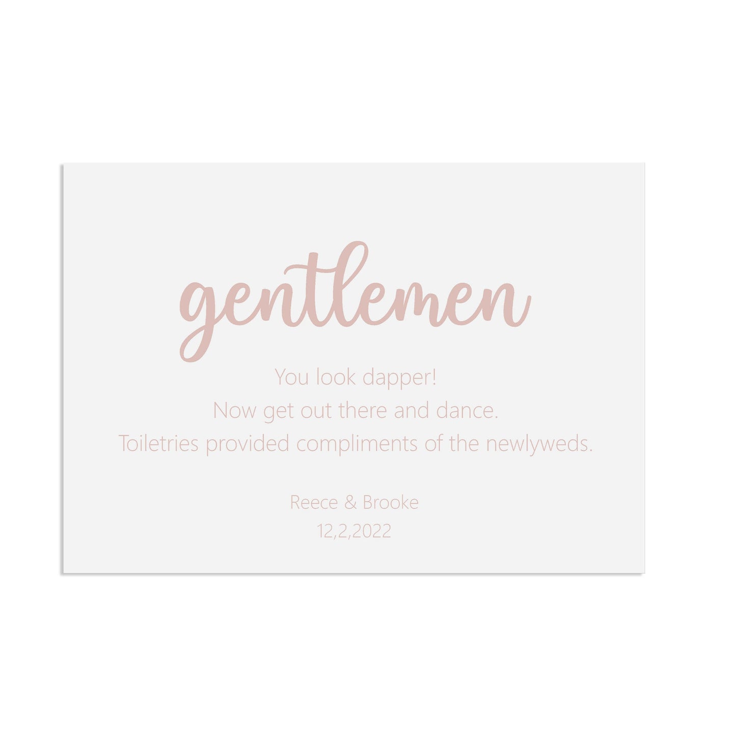 Gentlemen Toiletries Rose Gold Effect Wedding Sign, Personalised A5, A4, Or A3