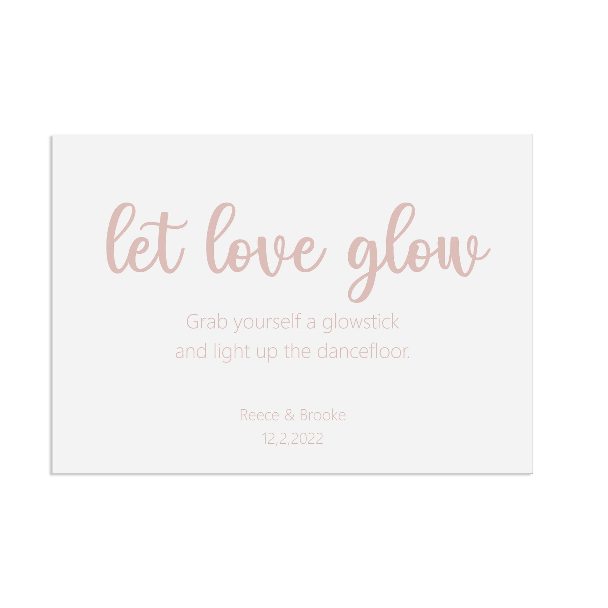 Glowstick Rose Gold Effect Wedding Sign, Personalised A5, A4, Or A3