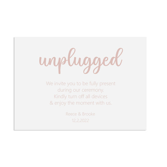 Unplugged Wedding Ceremony, Rose Gold Effect Wedding Sign, Personalised A5, A4, Or A3