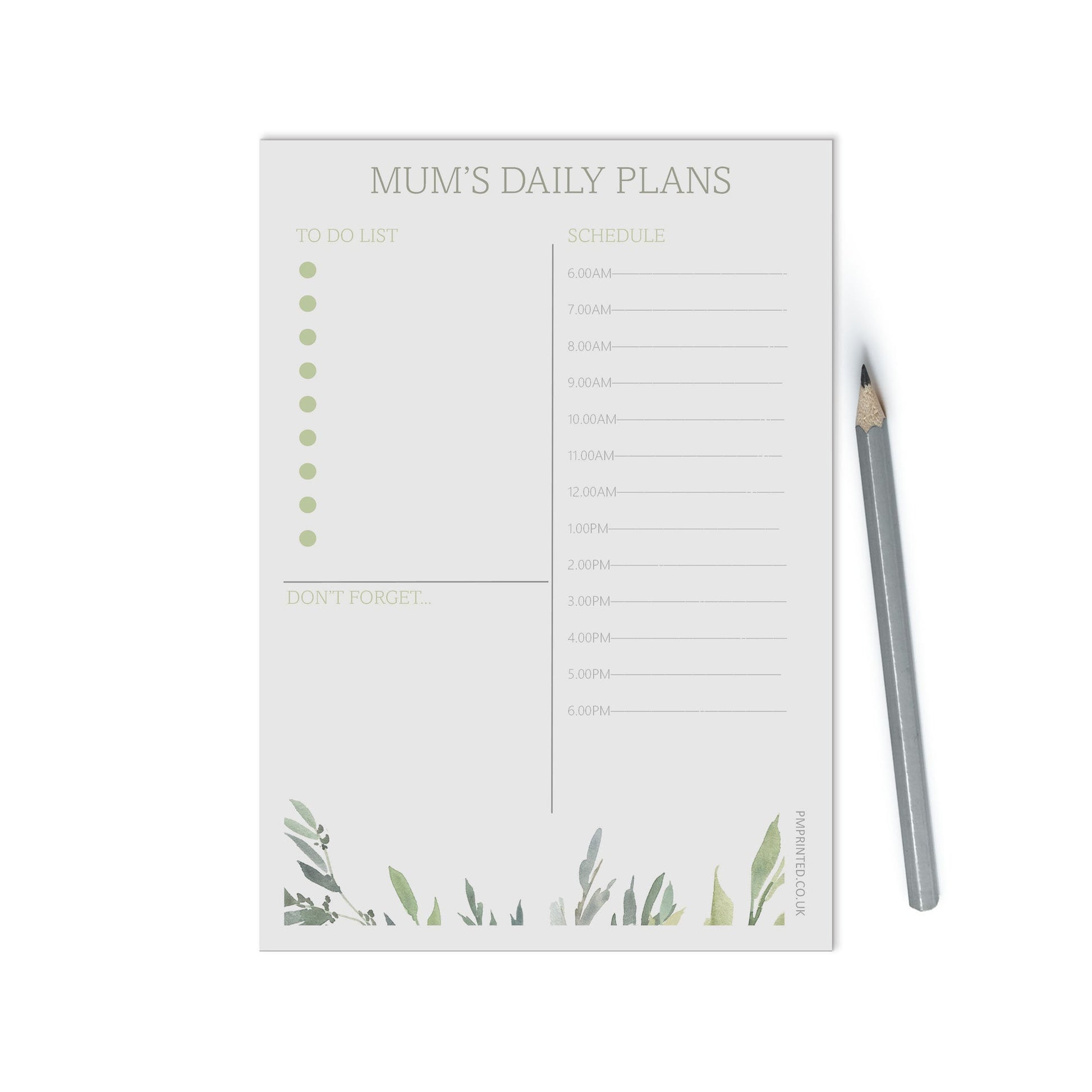 Personalised Daily Schedule Planner, A5 with 50 undated tear off pages, Greenery Productivity Organiser - PMPrinted