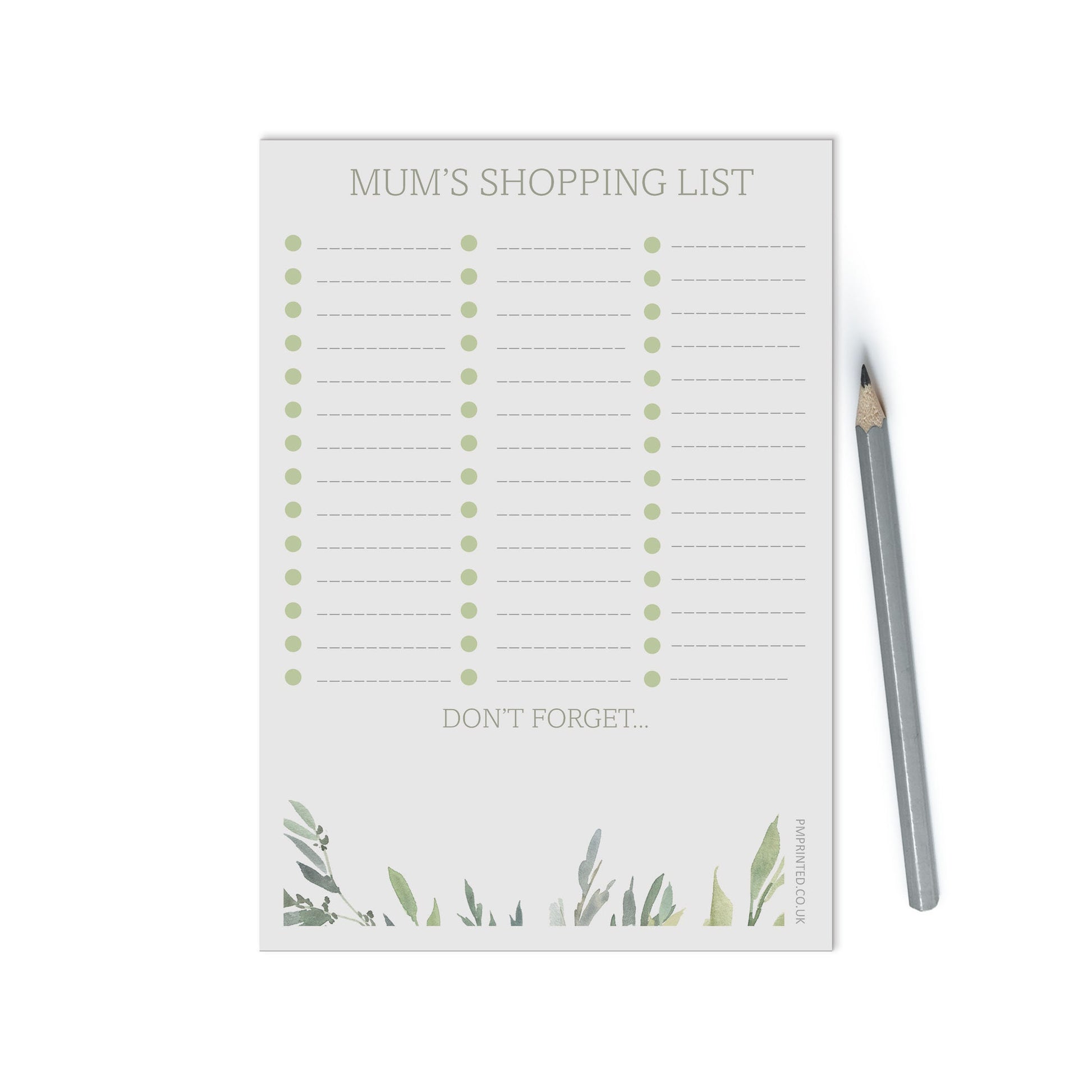 Shopping list Notepad, Personalised A5 with 50 tear off pages, Groceries Planning Greenery Design