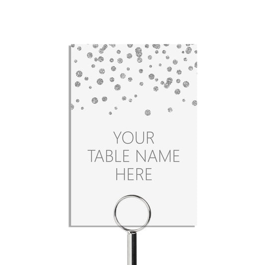 Table Name Cards, Silver Effect Custom Wording, 5x7 Inches