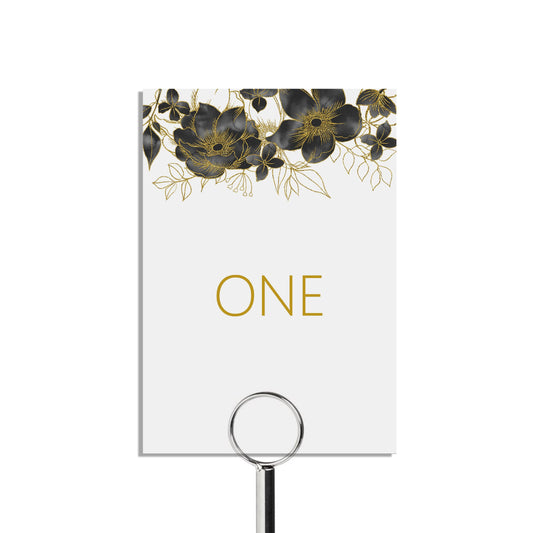 Black & Gold Table Number Cards. - Numbers 1-15 & Top Table