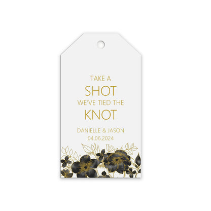 Take A Shot We've Tied The Knot Gift Tags, Black & Gold Personalised Pack Of 10