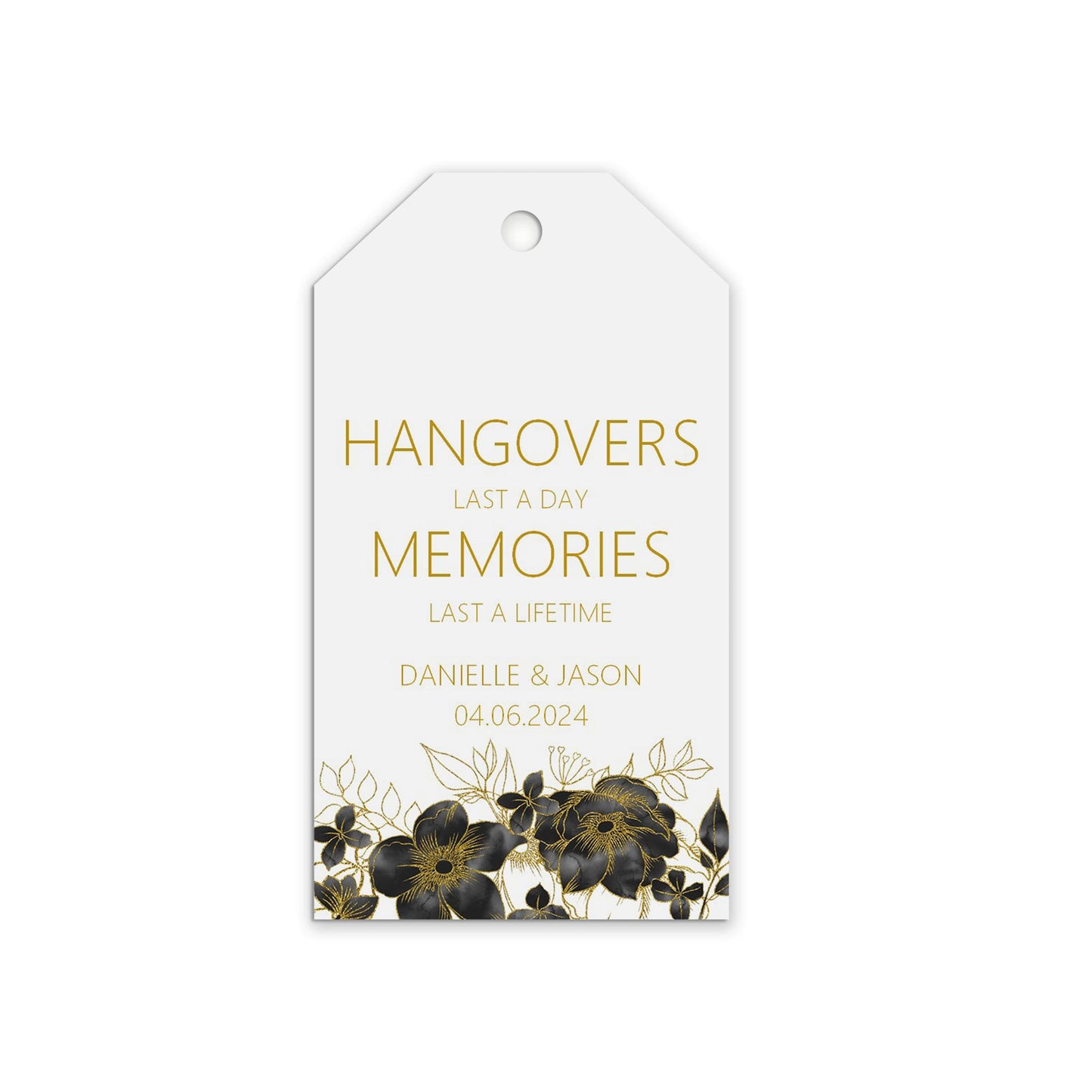 Hangover Kit Favour Gift Tags, Black & Gold Personalised Pack Of 10