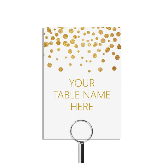 Table Name Cards, Gold Effect Custom Wording, 5x7 Inches