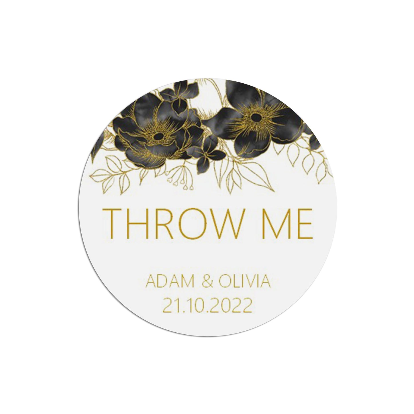 Throw Me Black & Gold Stickers 37mm Round x 35 Personalised Stickers Per Sheet